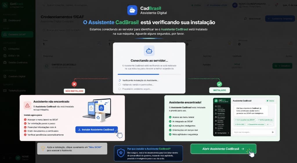 Verificação do Assistente — instalado ou não instalado