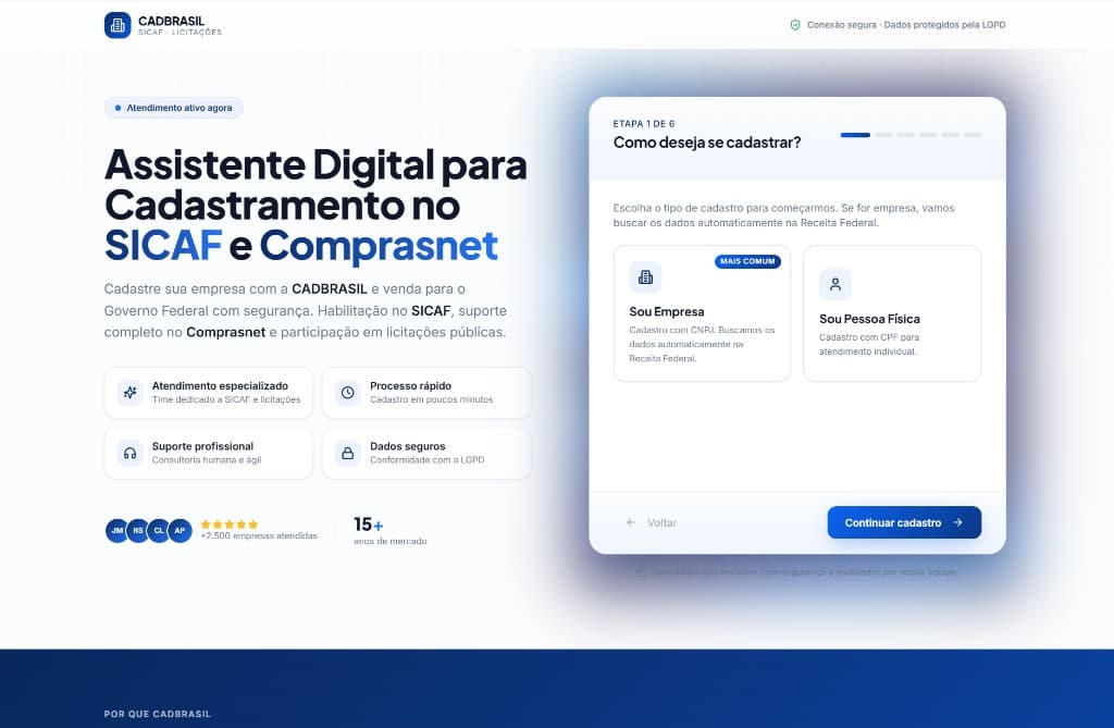 Tela inicial da CADBRASIL para orientar o acesso ao cadastro