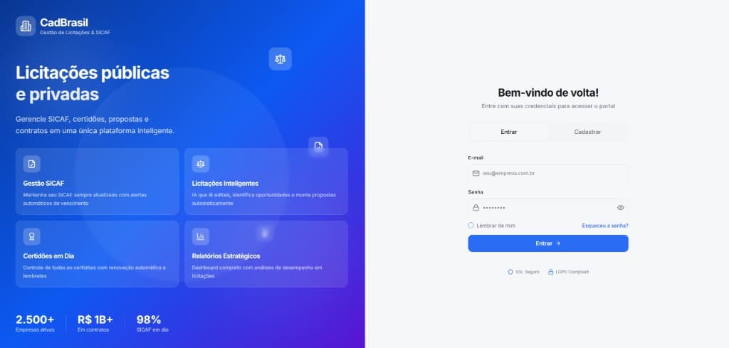 Tela de login do sistema para acessar o portal