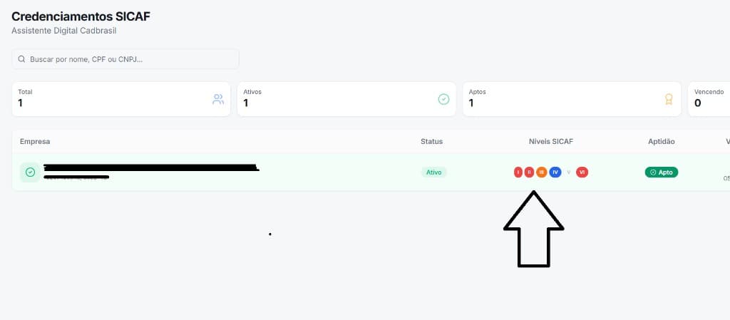 Visualizacao dos niveis SICAF atualizados na plataforma
