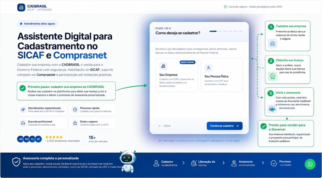 Tela inicial de cadastro e onboarding da CADBRASIL